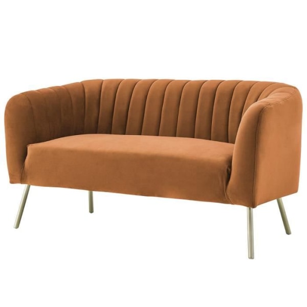 2-personers retro sofa - Terracotta fløjl og massiv træstruktur - L 167 x D 70 x H 71 cm - MATHIS Terrakotta