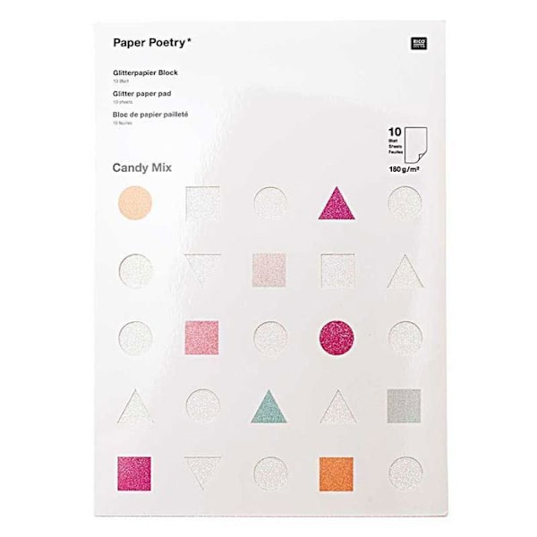 Sortiment av glitterpapper - Rico Design - Candy Mix - 10 ark - 180 g/m² - Neon Rosa