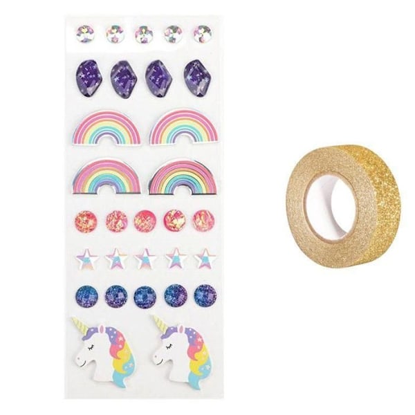 30 3D Rainbow klistermærker + guldglimmer malertape 5 m