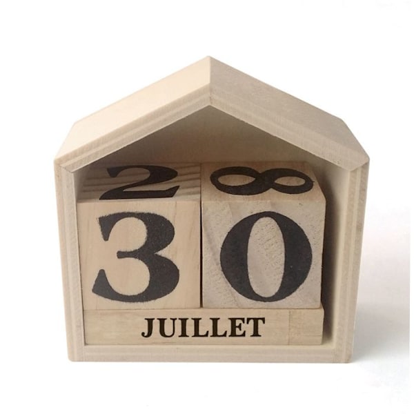 Evig kalender i tre husformet - 7,3 x 8 x 3,4 cm Beige