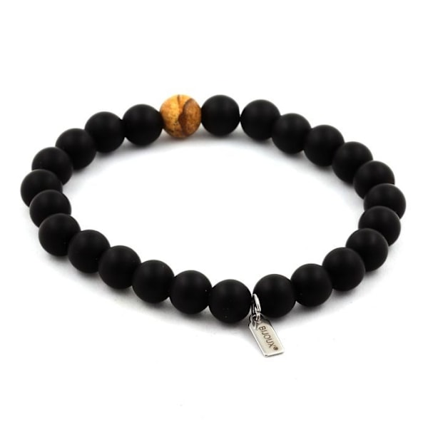 Stenar och mineraler. Armband Mattsvart Onyx + Landskaps Jaspispärlor 8 mm. Tillverkad i Frankrike. Svart