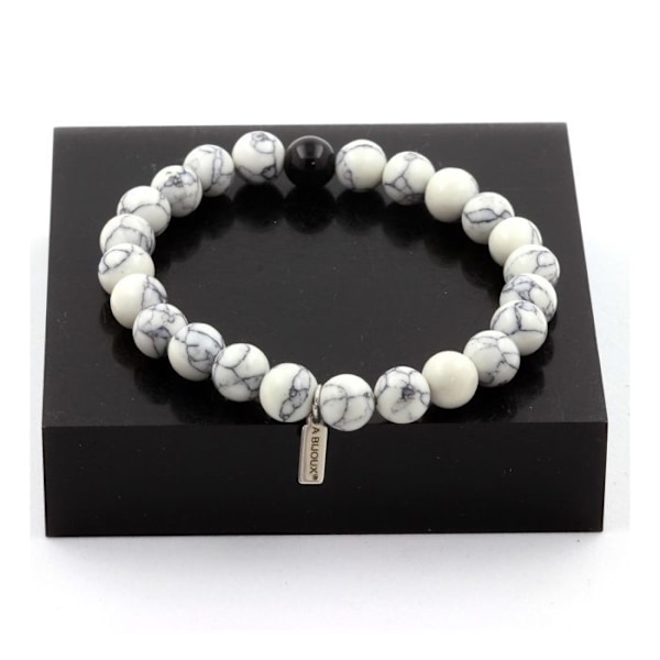 Kivet ja mineraalit. Howlite Beads Rannekoru + musta akaatti 8 mm. Tehty Ranskassa. vit svart