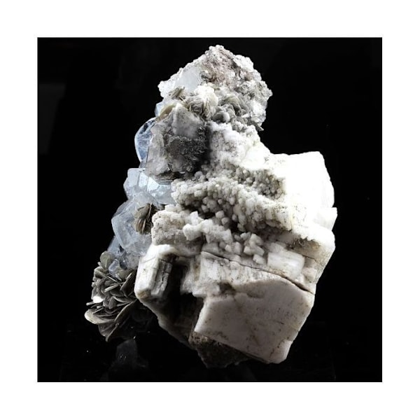 Stenar och mineraler. Gosenit, Moskovit, Albit. 1580,0 cent. Mt Xuebaoding, Sichuan, Kina.