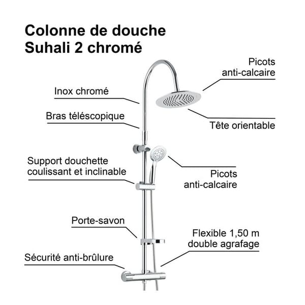Edouard Rousseau - Suihkupylväs SUHALI 2 - Kromattu grå