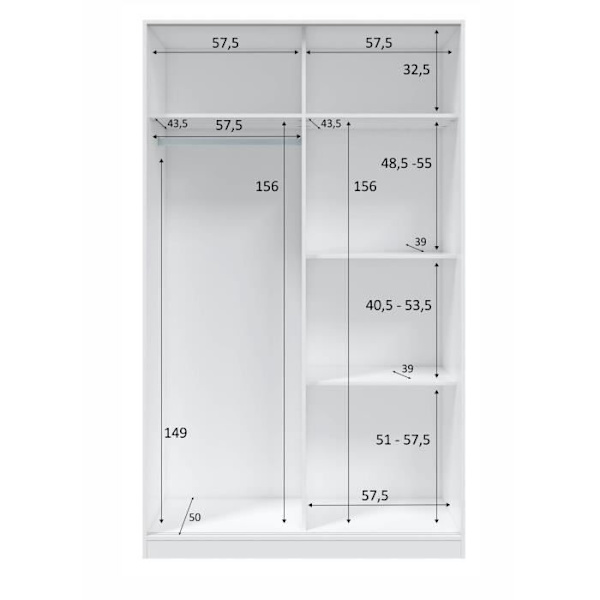 TOP vaatekaappi - Artik valkoinen ja noditammi sisustus - 2 liukuovea - L200 x K121 x S50 cm Nodi ek och vit artik