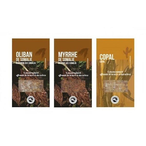 3 poltettavaa suitsukehartsia - suitsuke, mirha, kopaali