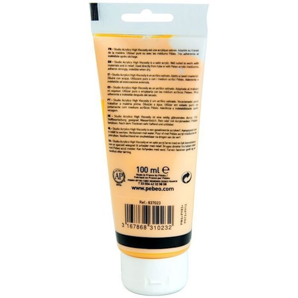Akrylmaling - Pébéo - Studio - Medium Cadmium Gul - 100 ml - Satin Medium Kadmium Gul