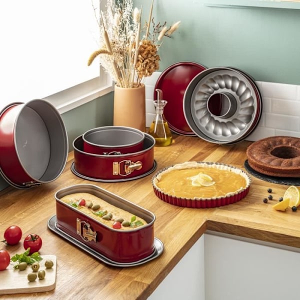 TEFAL Delibake Springform 27 cm, Kolstål, Easy Release, Röd J1641414 Rött och grått