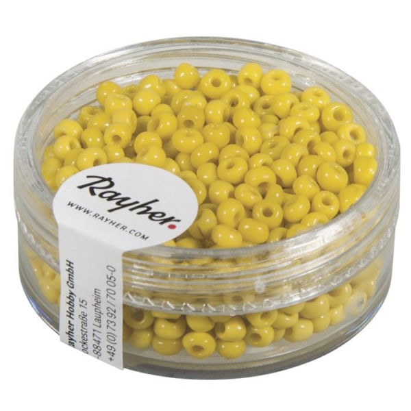 Rocailles, 2,6 mm ø, uigennemsigtige, gul, æske 17 g