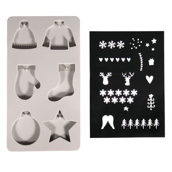 Silikonform 6 julformer + A5 stencil Grå