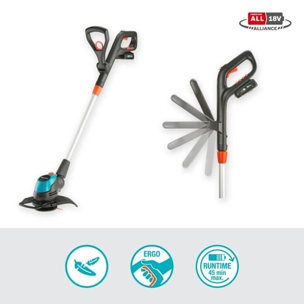 GARDENA batteridriven kantskärare - EasyCut 23/18V P4A - 18V - 23 cm Svart - grå - blå