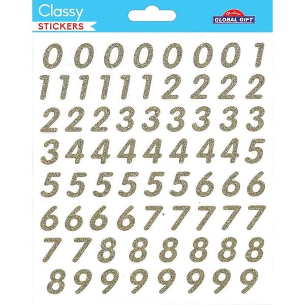 70 Stickers - Siffror - Guldglitter gyllene