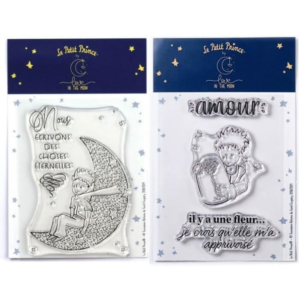 Kreativa frimärken - Den lille prinsen - Måne och blomma - Set om 3 - Transparent