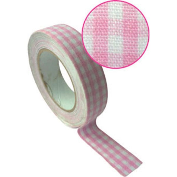 Rosa Rutig Tejpfiber 1,5 cm 5 meter rosa och vitt