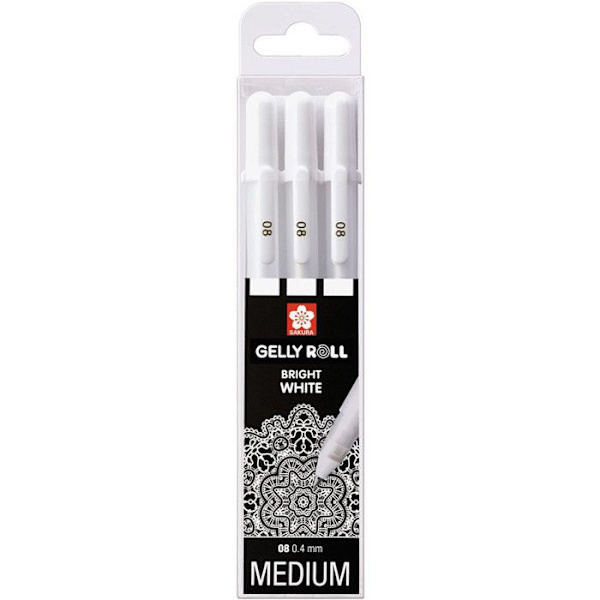 Etui med 3 st Sakura Gelly Basic Real - Vit - Sakura Vit