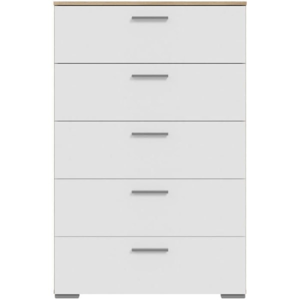 BASJANA byrå - 5 lådor - Sonoma ek och matt vit dekor - L80,2 x D41,3 x H123,8 cm