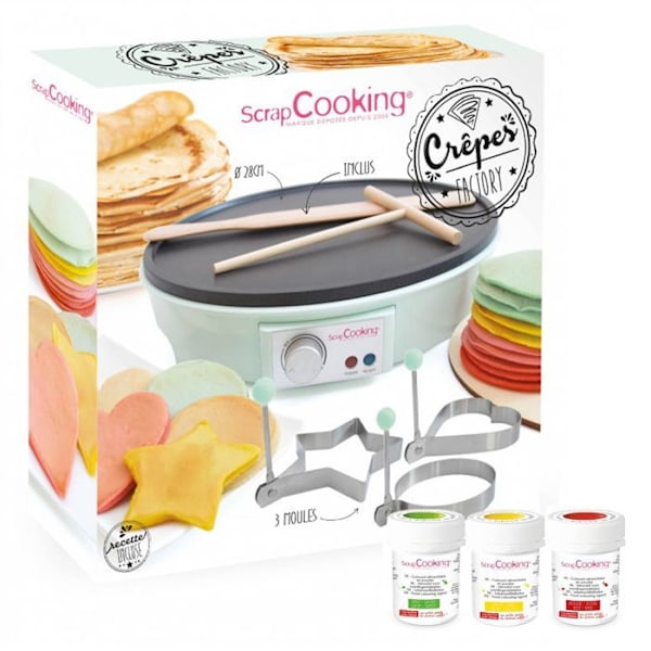 Crepeapparat - Crepefabrik - Multicolor - 3 livsmedelsfärger - 1000 watt - 3 formar inkluderade Flerfärgad