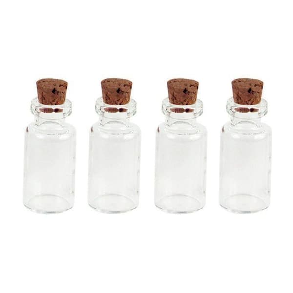 4 mini glasflasker 2,4 cm med korkprop Transparent