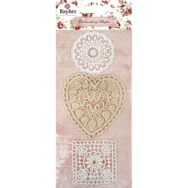 Motiv med blonder - Hjerte-Dekorationer - Assorterede - 5-7,5 cm - 3 stykker - Blandet Blandad