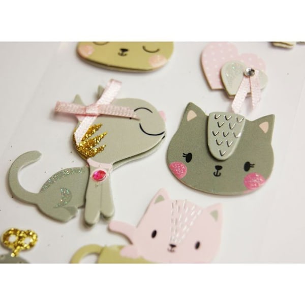 Glitter 3D klistermærker - Kattunger og teksturer Flerfärgad