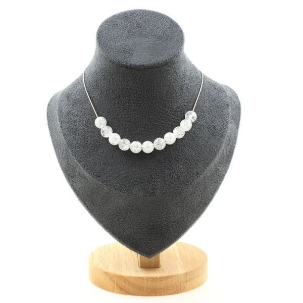 Sten og mineraler. Halskæde 10 revne Quartz perler fra Brasilien 8 mm Stålkæde Halskæde til kvinder, mænd. Størrelse, der kan tilpasses