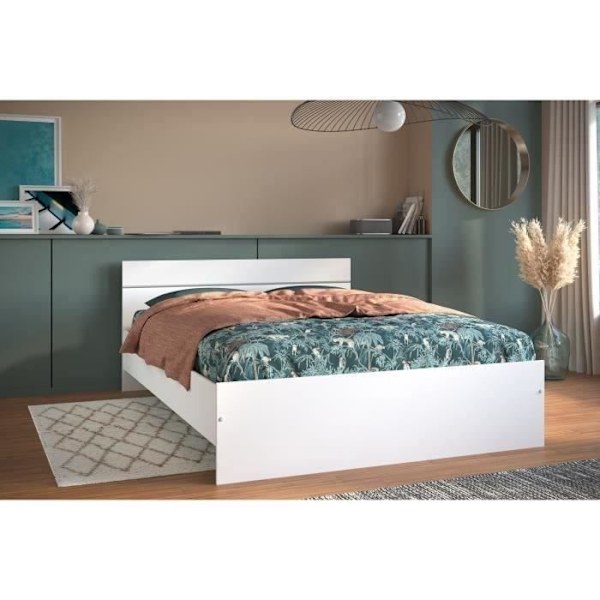 BOSTON Contemporary vuxensäng - Vit dekor - B 140 x B 190 cm Vitt dekorativt papper
