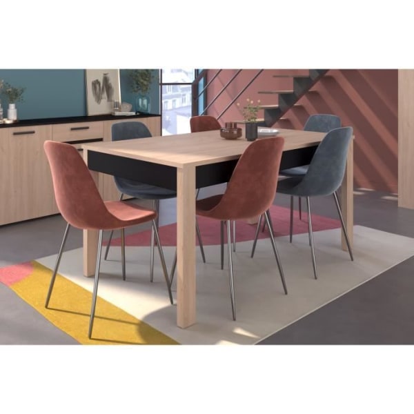 Utdragbart matbord - Brooklyn ek och svart dekor - HELMA PARISOT L 157/207x H 77,3 x l 90 cm