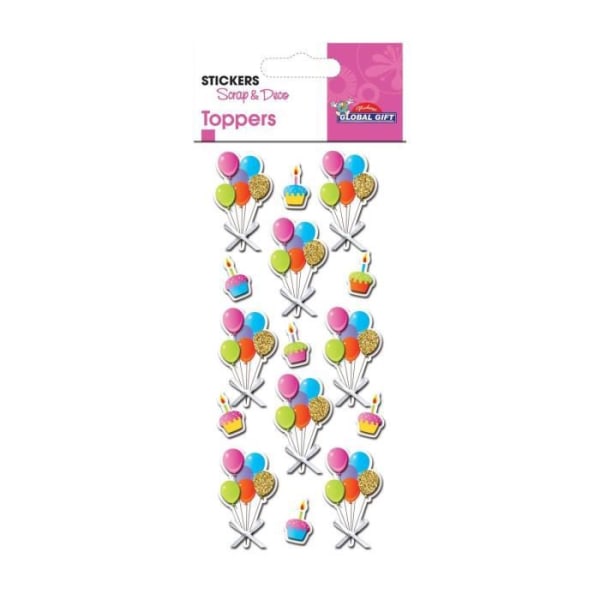 15 3D-klistermärken - Födelsedagsballonger - Glitter