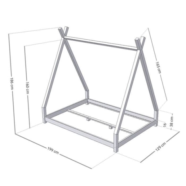 NAKANA tipi-seng til børn - GENERISK - 120 x 190 - Blå - Lamel - Massivt træ Blå