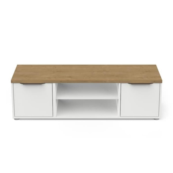 ACCESS TV-kaappi - 2 Ovea + 1 Niche - Hamiltonin tammi ja valkoinen sisustus - P 134,8 x S 39,6 x K 39,1 cm - DEMEYERE Matt vit och ljust trä