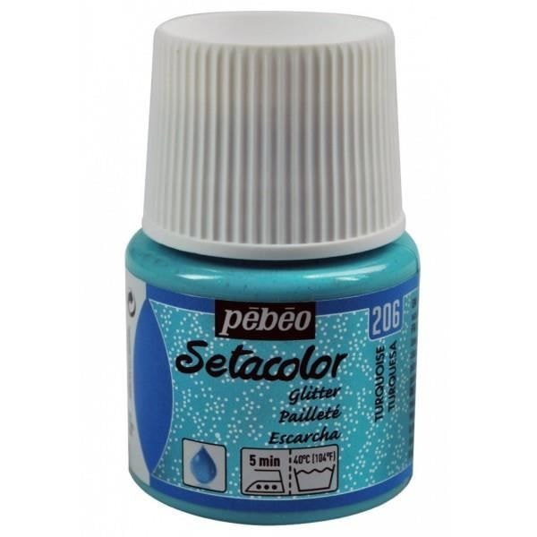 Tekstilmaling - Pébéo - Setacolor - Turkis N°206 - 45ml - Glitrende til lyse stoffer TURKOS N°206