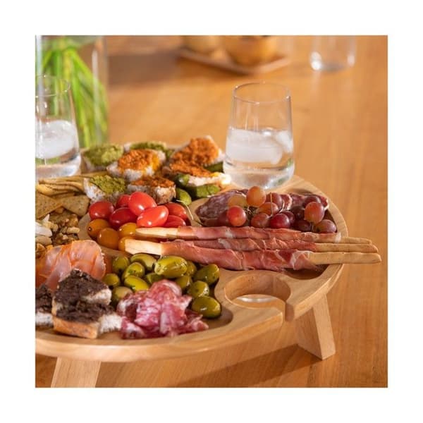 Aperitifbricka - LIVOO - MES150 - Gummiträ - Separationsbricka - 4 skåror för glas - Fällbara ben Trä