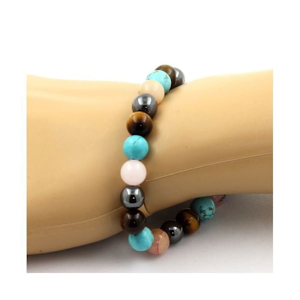 Sten og mineraler. Armbånd Tiger Eye Beads + Hæmatit + Pink Opal + Turkis 8 Lavet i Frankrig. Turkos