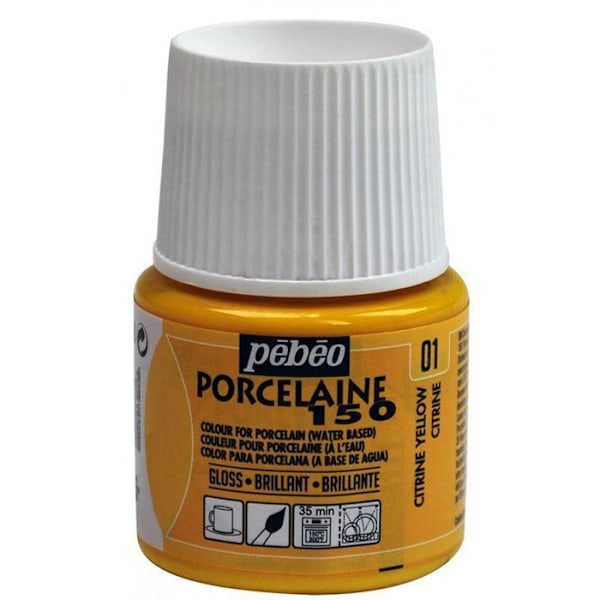 Porcelænsmaling - Pébéo - 150 Brillant Citrine N°01 - 45ml flaske - Gul farve - Høj glans Gul