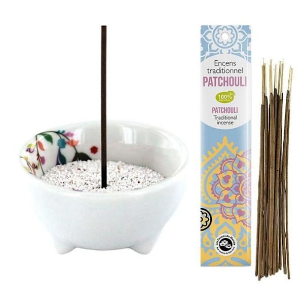 Porcelænsplanterøgelsesholder + indisk patchouli røgelse