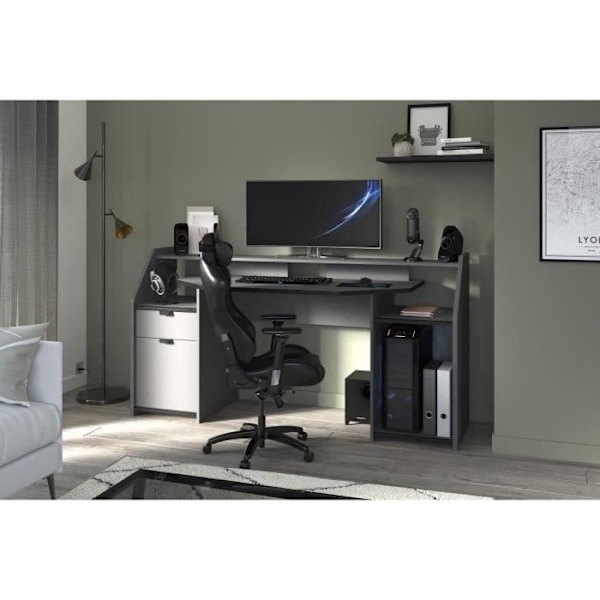 Gaming gaming skrivebord - Partikelpaneler - Shadow grå og sort - L 180 x D 67 x H 92 cm - PARISOT Grå