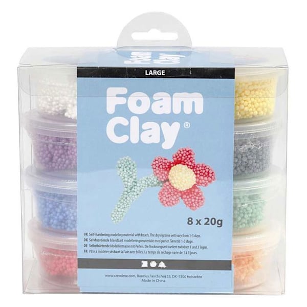 Sæt 8 store modellervoks Foam Clay 20 g Flerfärgad