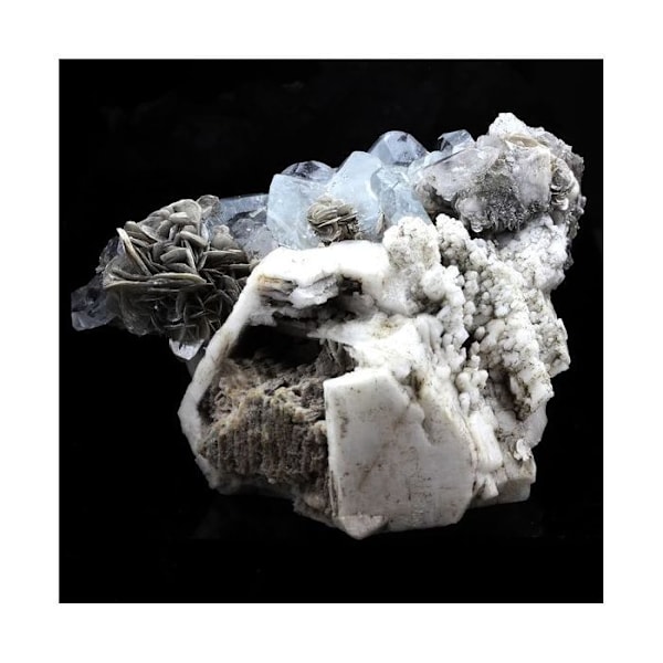 Sten og mineraler. Goshenit, Muscovite, Albite. 1580,0 øre. Mt Xuebaoding, Sichuan, Kina.