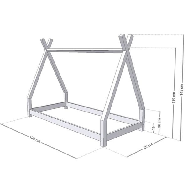 NAKANA lasten Tipi sänky - massiivipuuta - harmaa - 80 x 180 cm - Benlemi - Lapsi - Säleet - Kyllä Grå