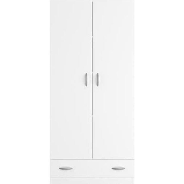 PARISOT Garderob 2 gångjärnsdörrar + 1 låda - Spånskiva - Vit dekor - L 78 cm x D 38 cm x H 170 cm - VARIA Vit
