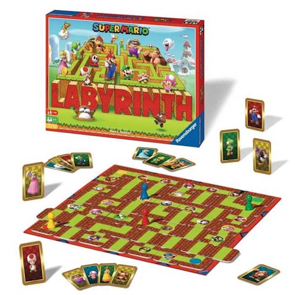 SUPER MARIO Labyrint, Familjebrädspel, Skattjakt i en rörlig labyrint, Från 7 år, Ravensburger Flerfärgad