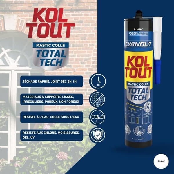 Fäste- och tätmedel - CYANOLIT - Total tech - Vit - Kartong 290 ml - Multi-material - Vattentät och flexibel Vit