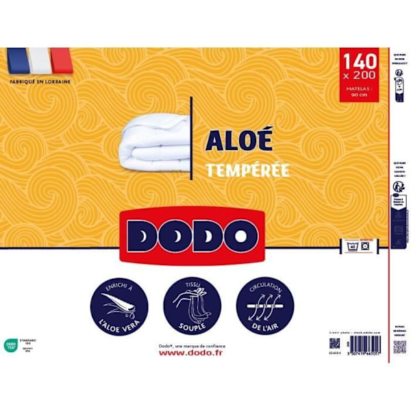 DODO ALOE Dyne 140x200 cm - Tempereret - 300G/m² - Enkeltdyne - Blød og behagelig - Hvid Vit