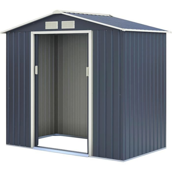 Metallförråd 2,71 m² - 213 x 127 x 195 cm - PLUTON - Förankringskit ingår, 2 skjutdörrar - Grå Kolgrå