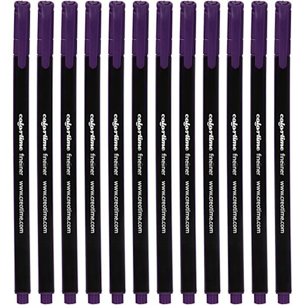 Stylus Fineliner - Colortime - Violet - 12 stk. - Tykkelse 0,6-0,7 mm - Vandbaseret blæk Lila