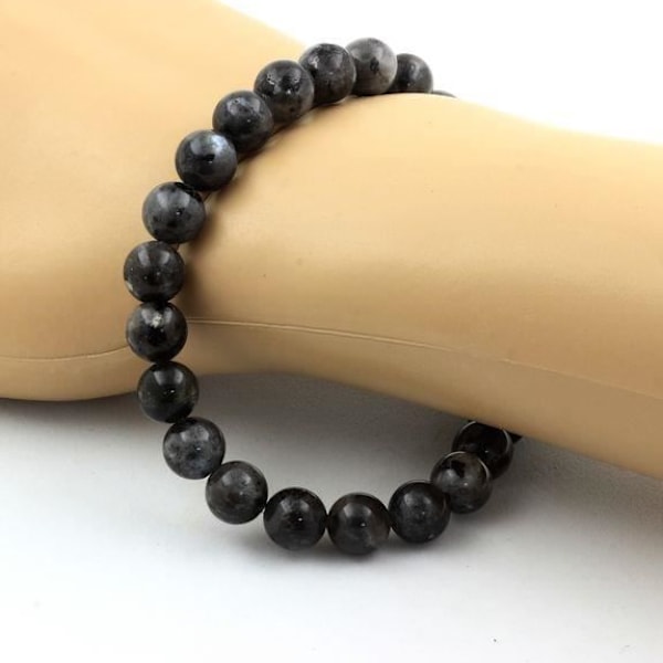 Armband av Labradoritpärlor - ABIJOUX - 8mm - Längd 19-20cm - Tillverkad i Frankrike Grå