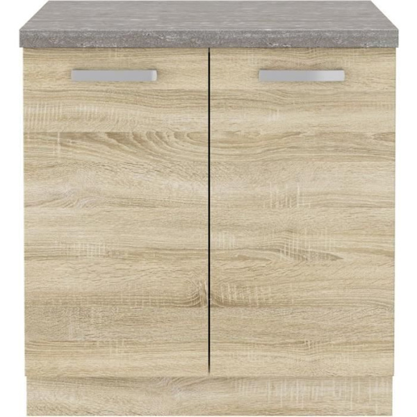Pohjayksikkö 2 saranoidulla ovella ja työtasolla - Sonoma tammi sisustus - P 80 x S 51,6 x K 82 cm - LASSEN
