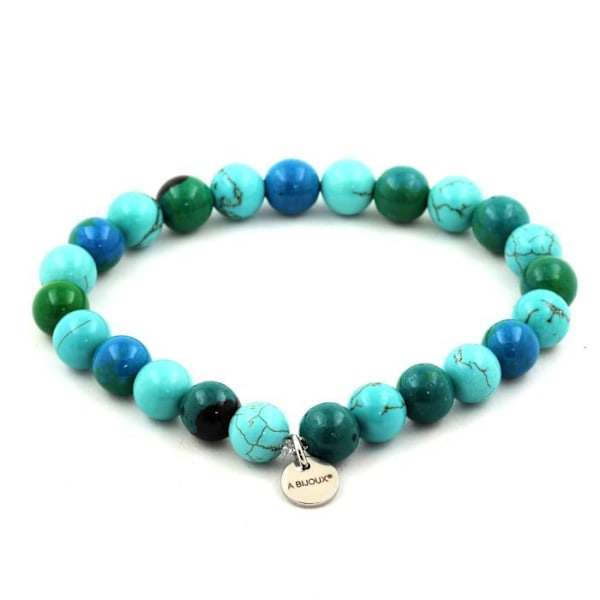 Sten og mineraler. Chrysocolla + turkis perlearmbånd 8 mm. Fremstillet i Frankrig. Blå