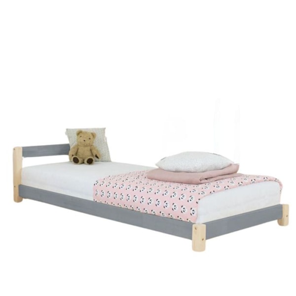 Lyst træ seng - Benlemi - DRØMMENDE - Grå - 90x180cm - 1 plads - Elegant design Grå