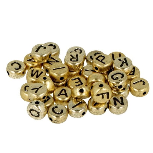600 hvide/guld alfabetperler Flerfärgad